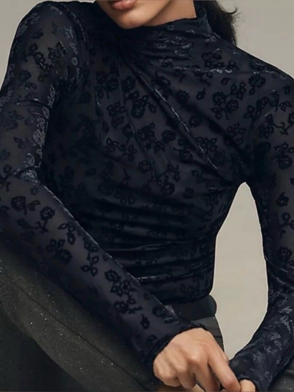 PAIGE Ursula Velvet Floral Burnout Mock Neck NWOT